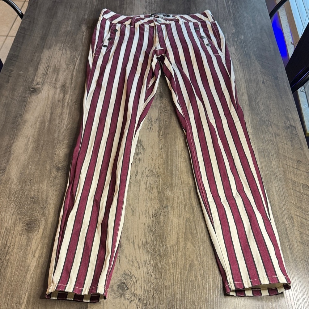 Scotch & Soda Burgundy and Cream Striped Mid Rise Skinny - Picture 4 of 5